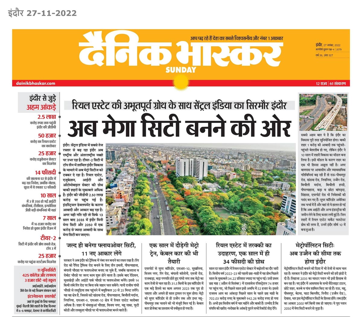 Indore to become a Mega city, spearheading Real estate growth in Madhya Pradesh